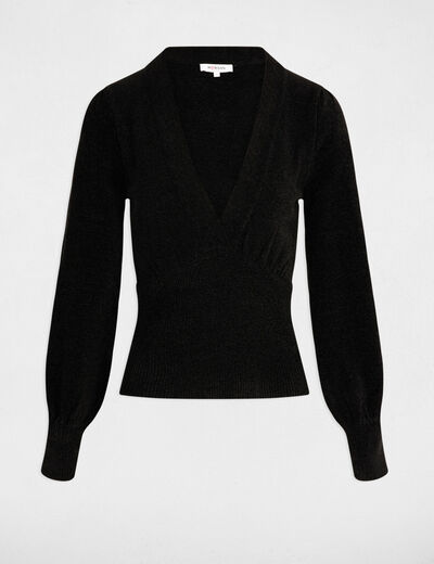 Jersey cuello efecto cruzado negro mujer