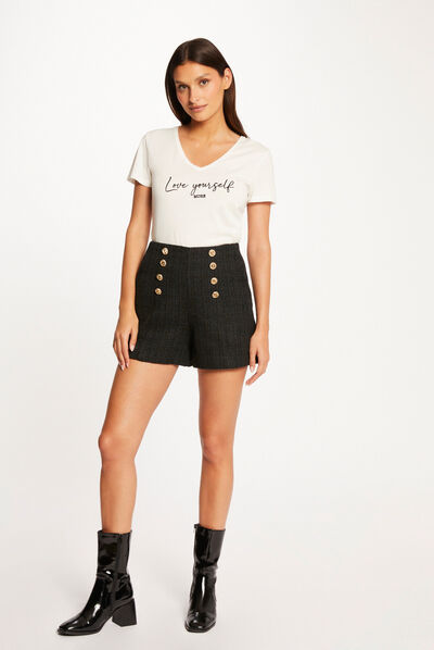 Short recto talle alto con botones marino mujer