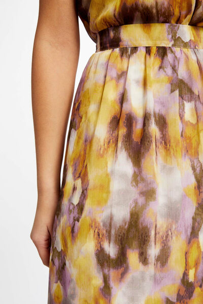 Falda acampanada asimétrica estampada multicolor mujer