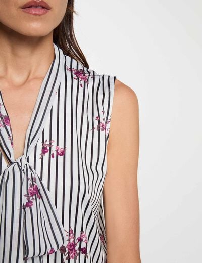 Camiseta con cuello lazada multicolor mujer
