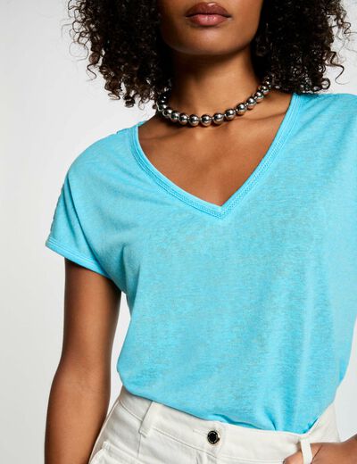 Camiseta manga corta azul cielo mujer