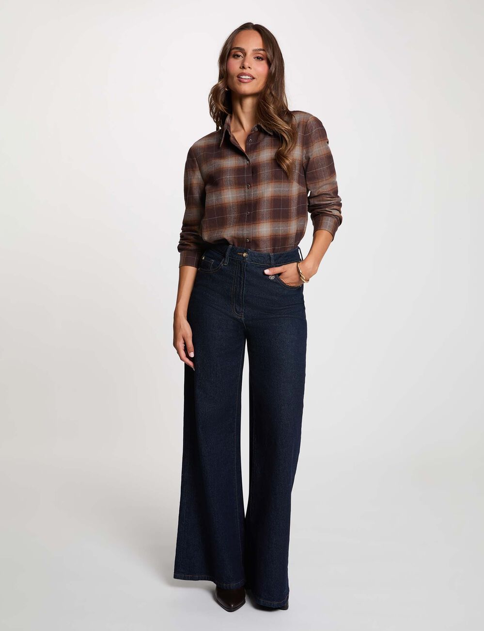 Camisa recta de cuadros multicolor mujer