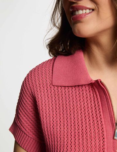 Jersey cuello tipo polo rosa envejecido mujer