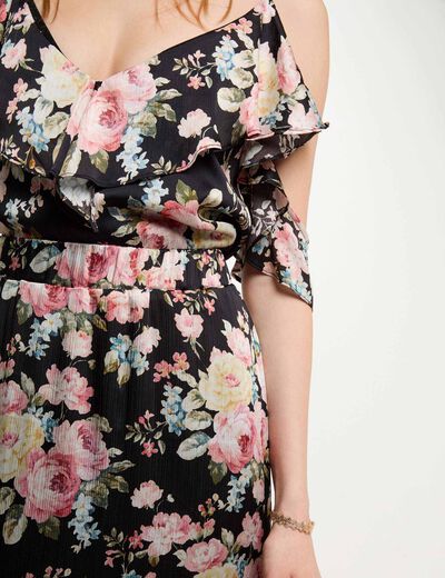 Falda midi estampada volantes multicolor mujer