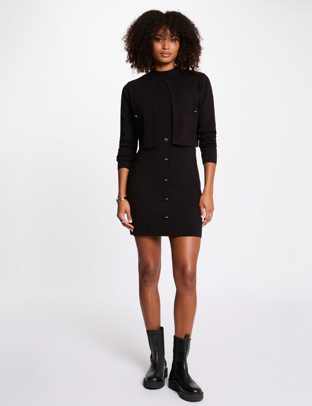 Vestido de punto efecto 2 en 1 negro mujer