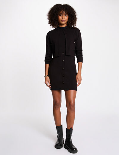 Vestido de punto efecto 2 en 1 negro mujer