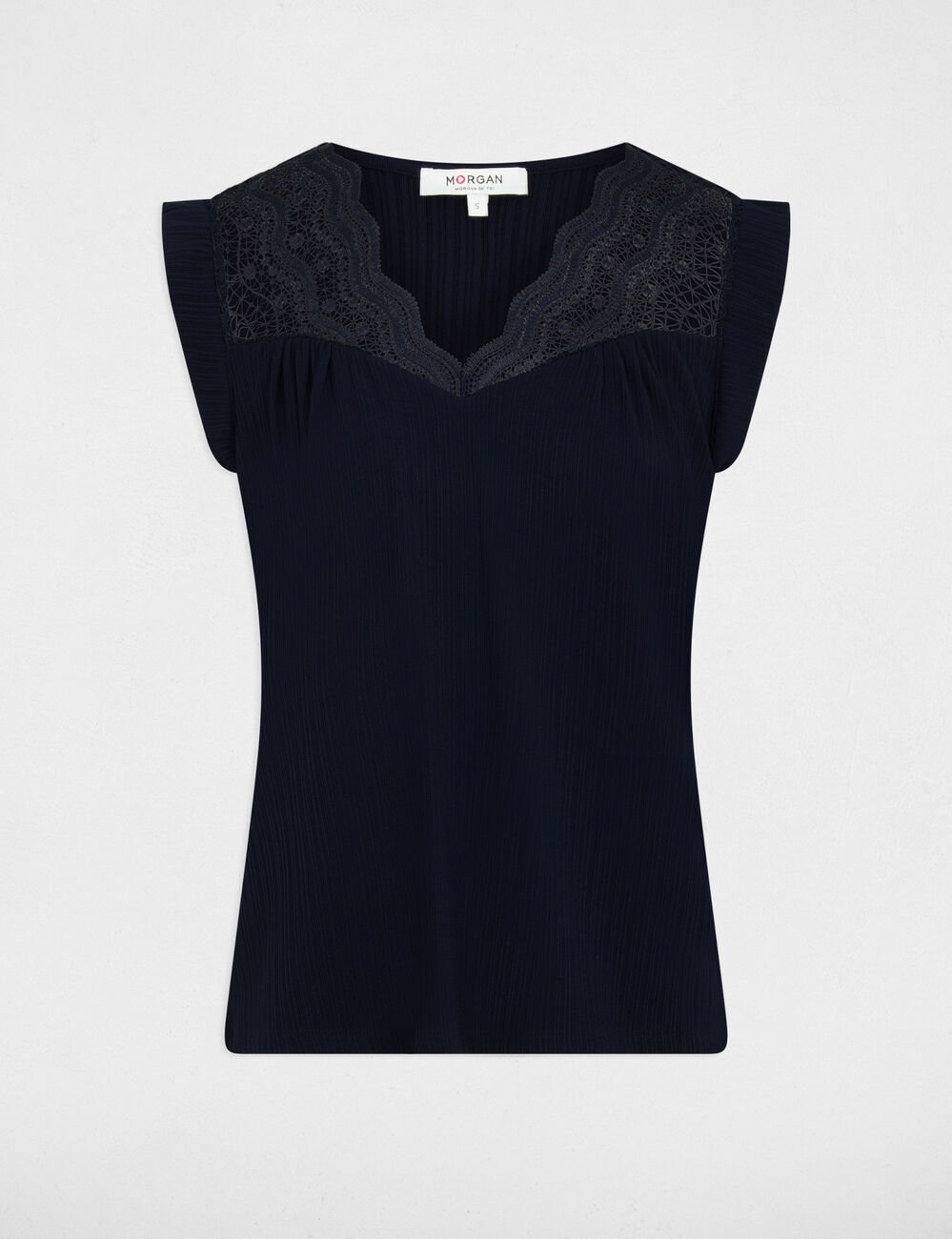 Top plisado con encaje azul marino mujer