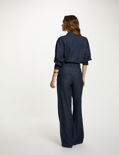 Camisa vaquera con lazada denim crudo mujer