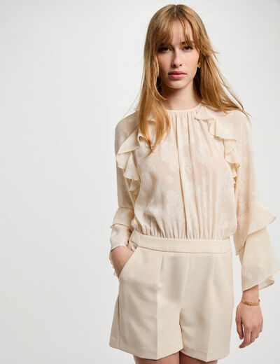 Mono corto con volantes creme mujer