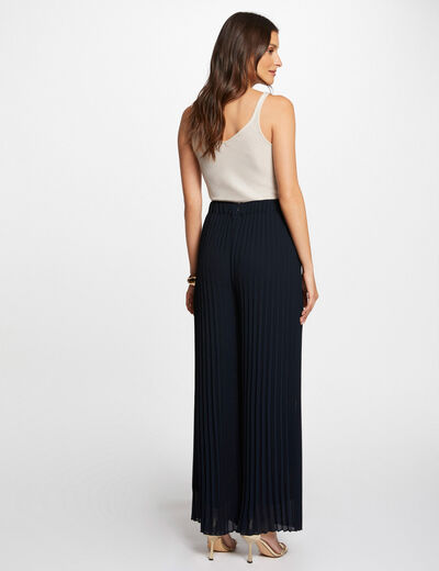 Pantalón holgado plisado azul marino mujer