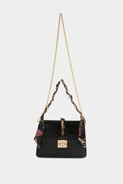 Bolso cartera de mano con fular negro mujer