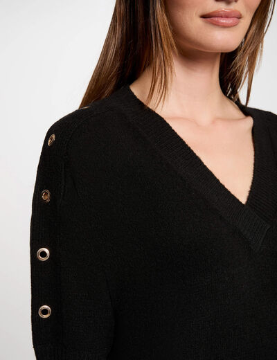 Vestido punto recto con ojales negro mujer