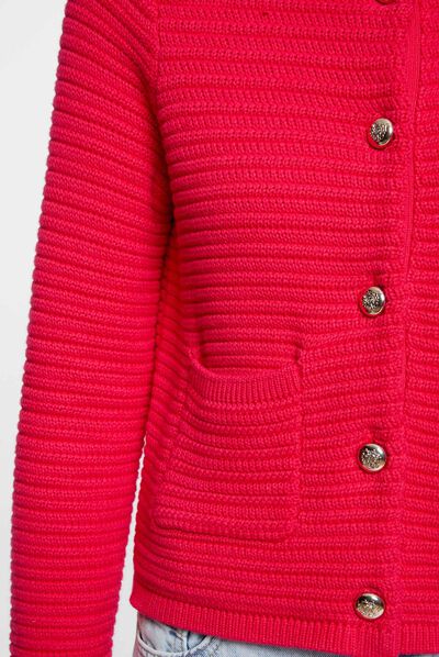 Cárdigan manga larga abotonado fucsia mujer