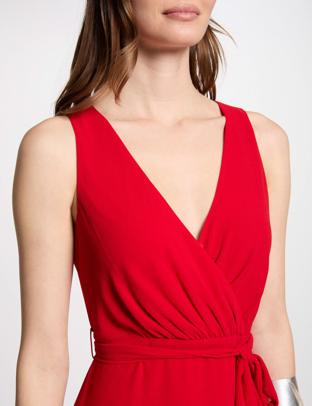 Vestido corto cruzado rojo mujer