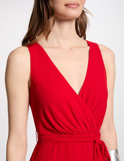 Vestido corto cruzado rojo mujer