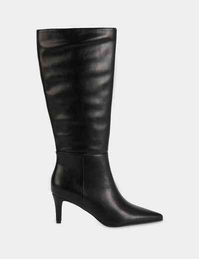 Bota de tac&oacute;n de piel sint&eacute;tica negro mujer