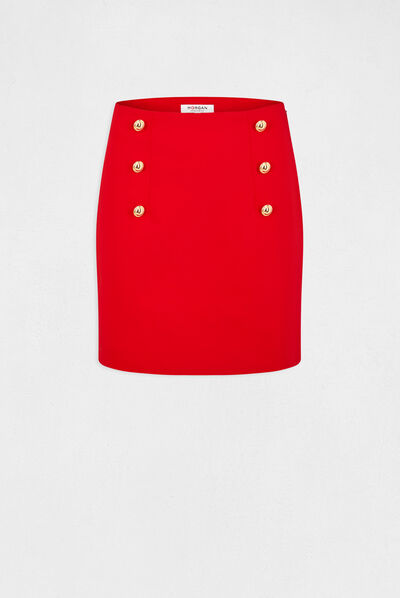 Falda recta talle alto con botones rojo mujer