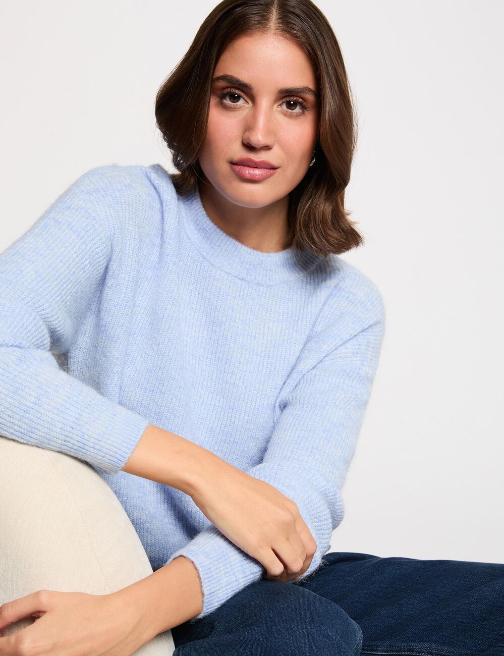 Jersey cuello redondo azul cielo mujer