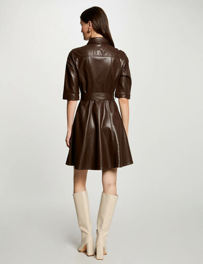 Vestido corto cuero sintético marrón mujer