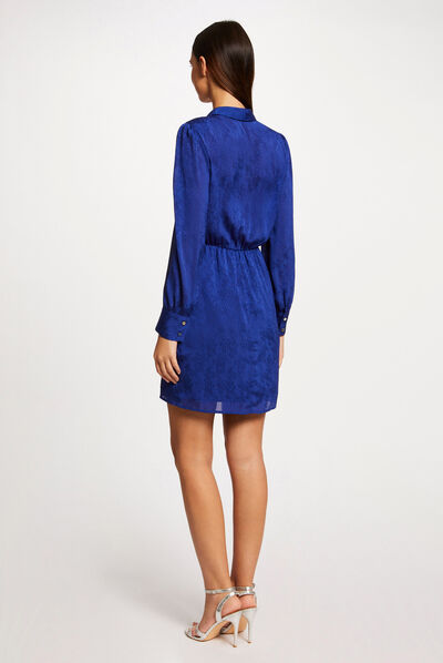 Vestido recto drapeado estampado azul eléctrico mujer