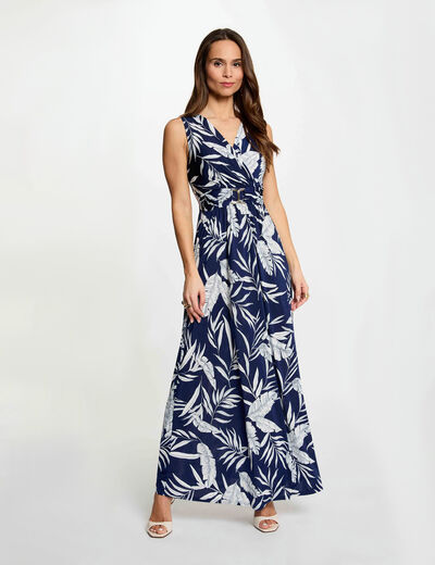Vestido largo escotado multicolor mujer