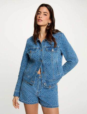 Pantal&oacute;n corto jacquard chevron denim stone mujer