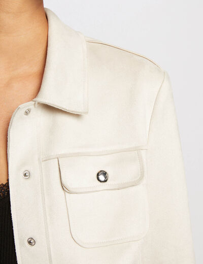 Chaqueta de antelina con botones crudo mujer