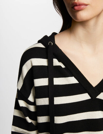 Jersey escote en V y capucha negro mujer