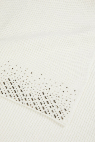 Bufunda de punto con strass beige mujer