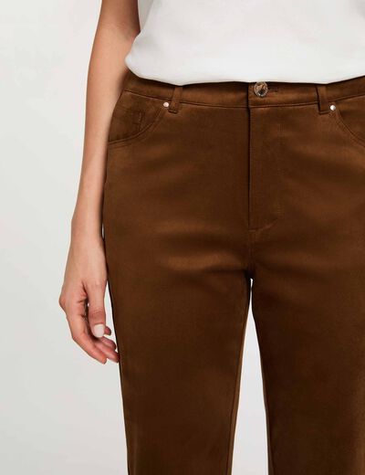 Pantal&oacute;n recto de ante marr&oacute;n chocolate mujer