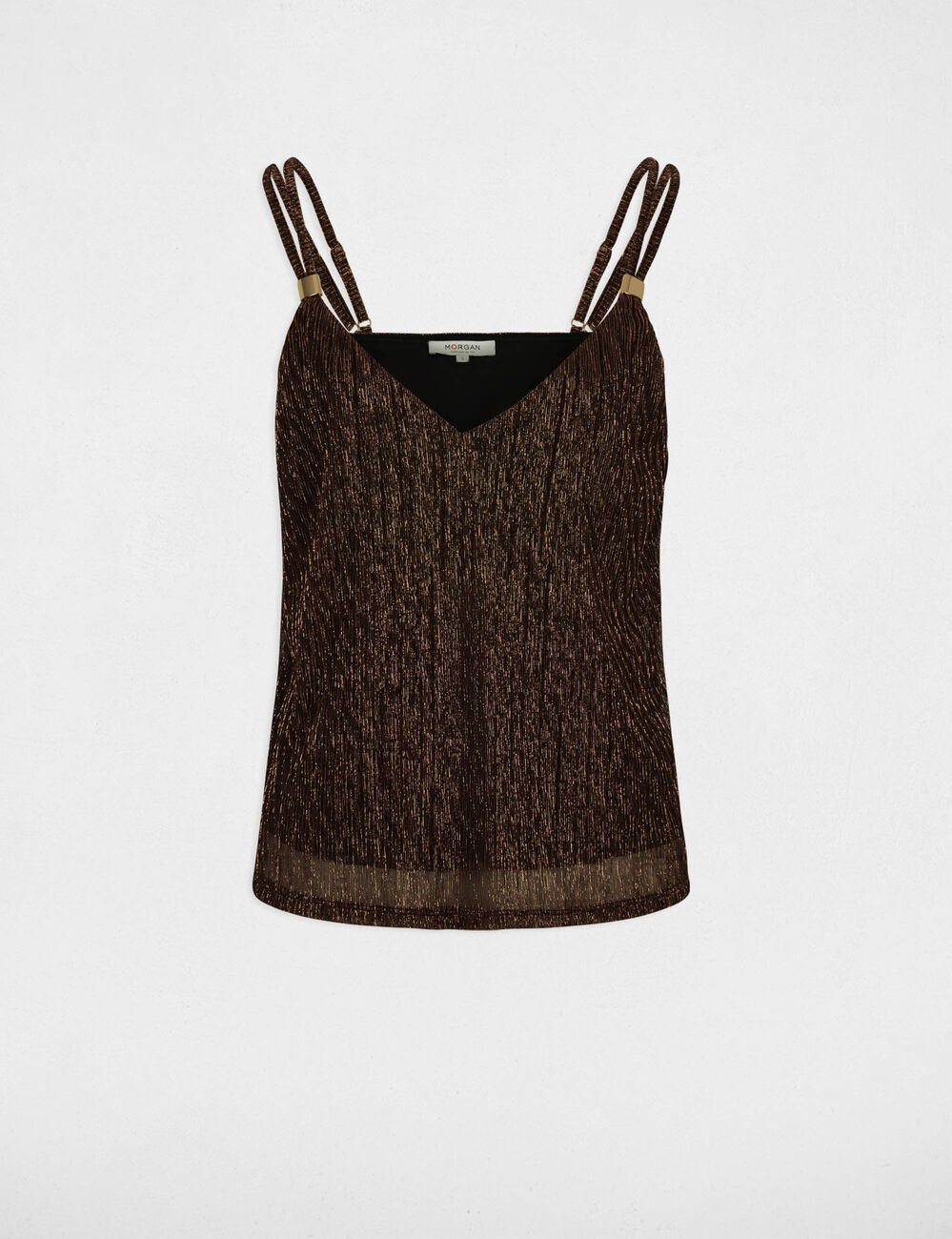 Top plisado con cuello en V marr&oacute;n oscuro mujer