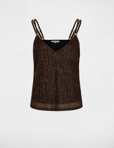 Top plisado con cuello en V marr&oacute;n oscuro mujer