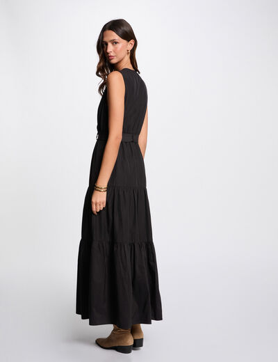 Vestido largo recto negro mujer