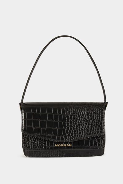 Bolso baguette efecto cocodrilo negro mujer