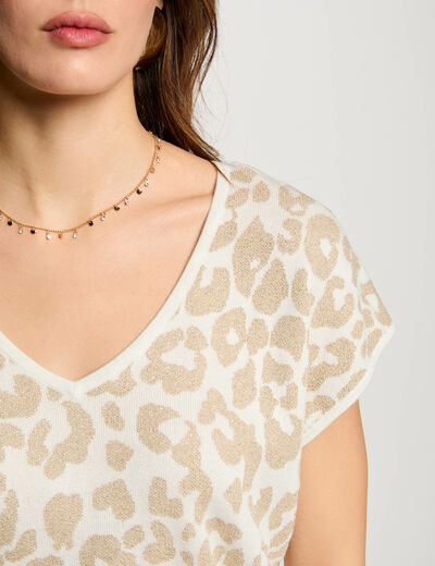 Jersey manga corta estampado marfil mujer