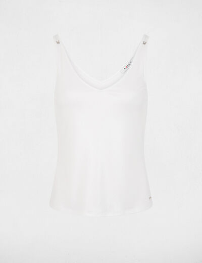 Top brillante con cuello en V blanco mujer