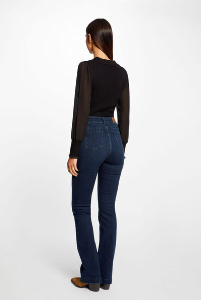 Jersey manga larga semi-transparente negro mujer
