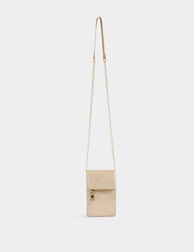Bolso para teléfono metalizado amarillo oro mujer
