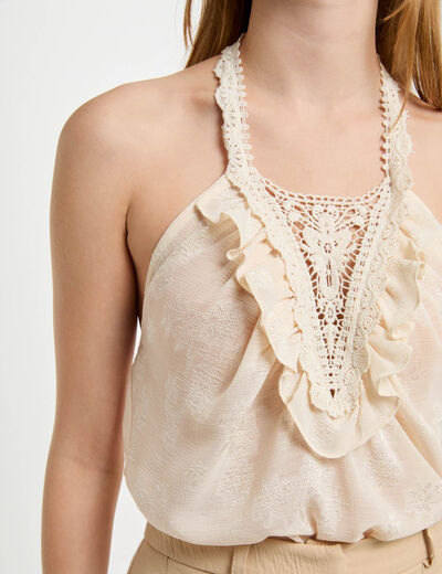 Top detalle encaje creme mujer