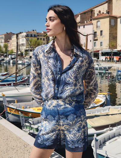Camisa estampada con cuello vuelto multicolor mujer