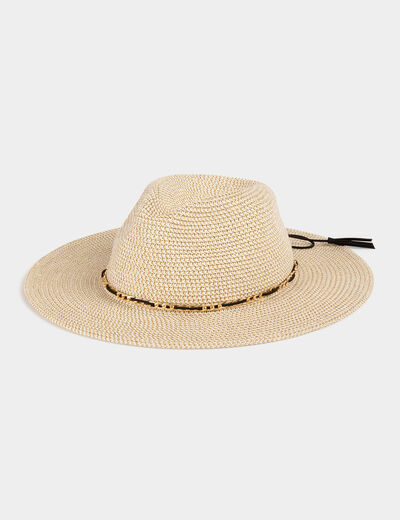 Sombrero trenzado con cadena beige mujer