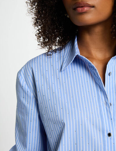 Camisa manga larga rayas azul cielo mujer