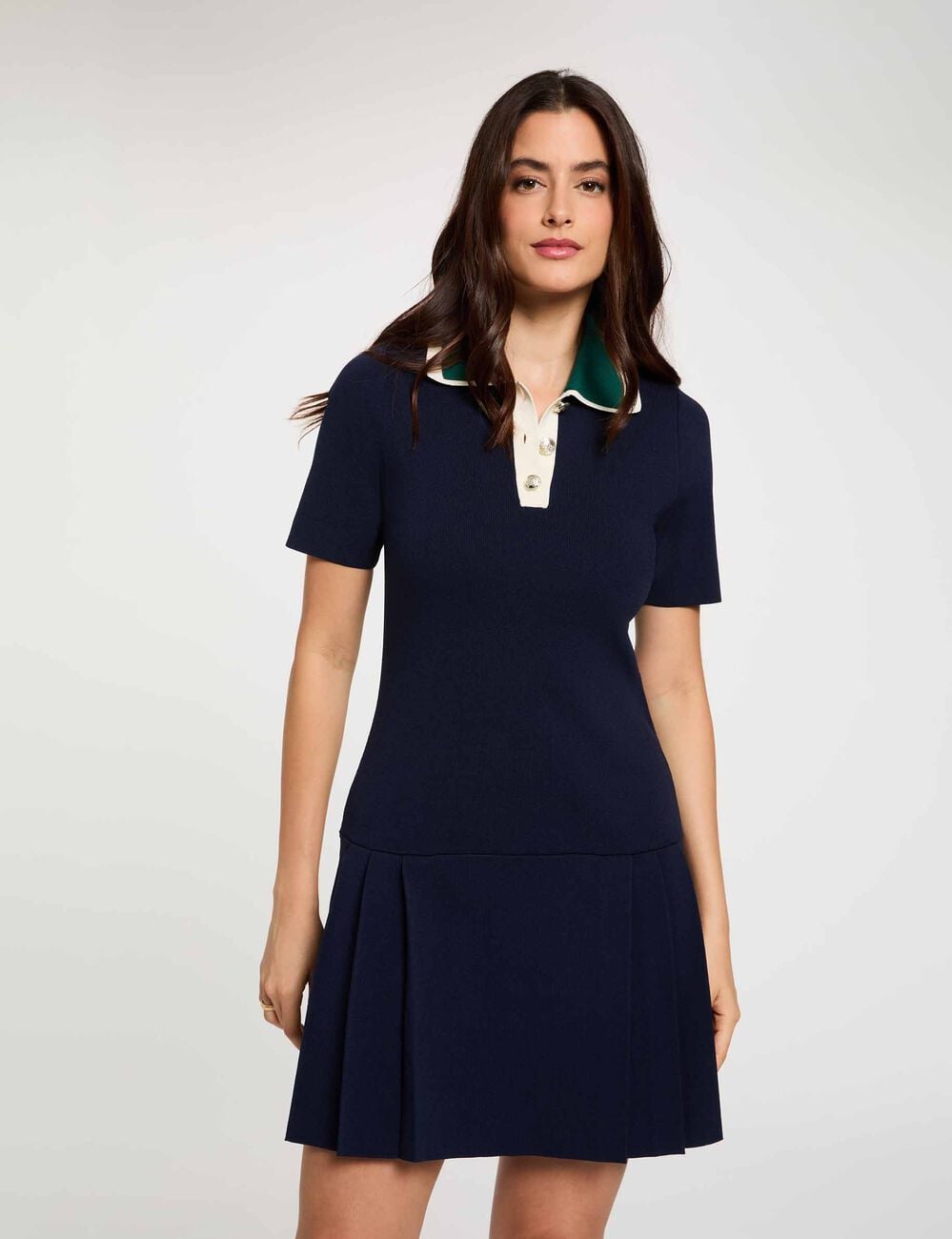 Vestido de punto plisado azul marino mujer