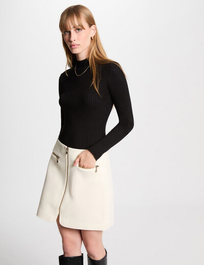 Jersey cuello alto con encaje negro mujer