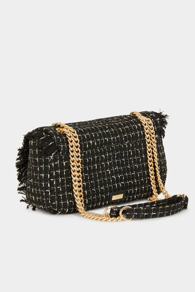Bolso cartera de mano con flecos negro mujer
