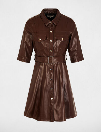 Vestido corto cuero sintético marrón mujer