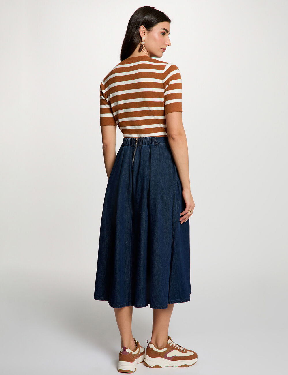 Falda larga evas&eacute; denim crudo mujer