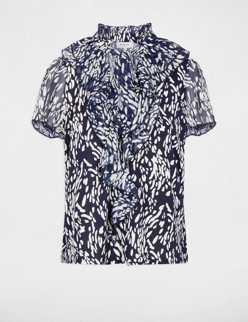 Camisa transparente con cuello v azul marino mujer