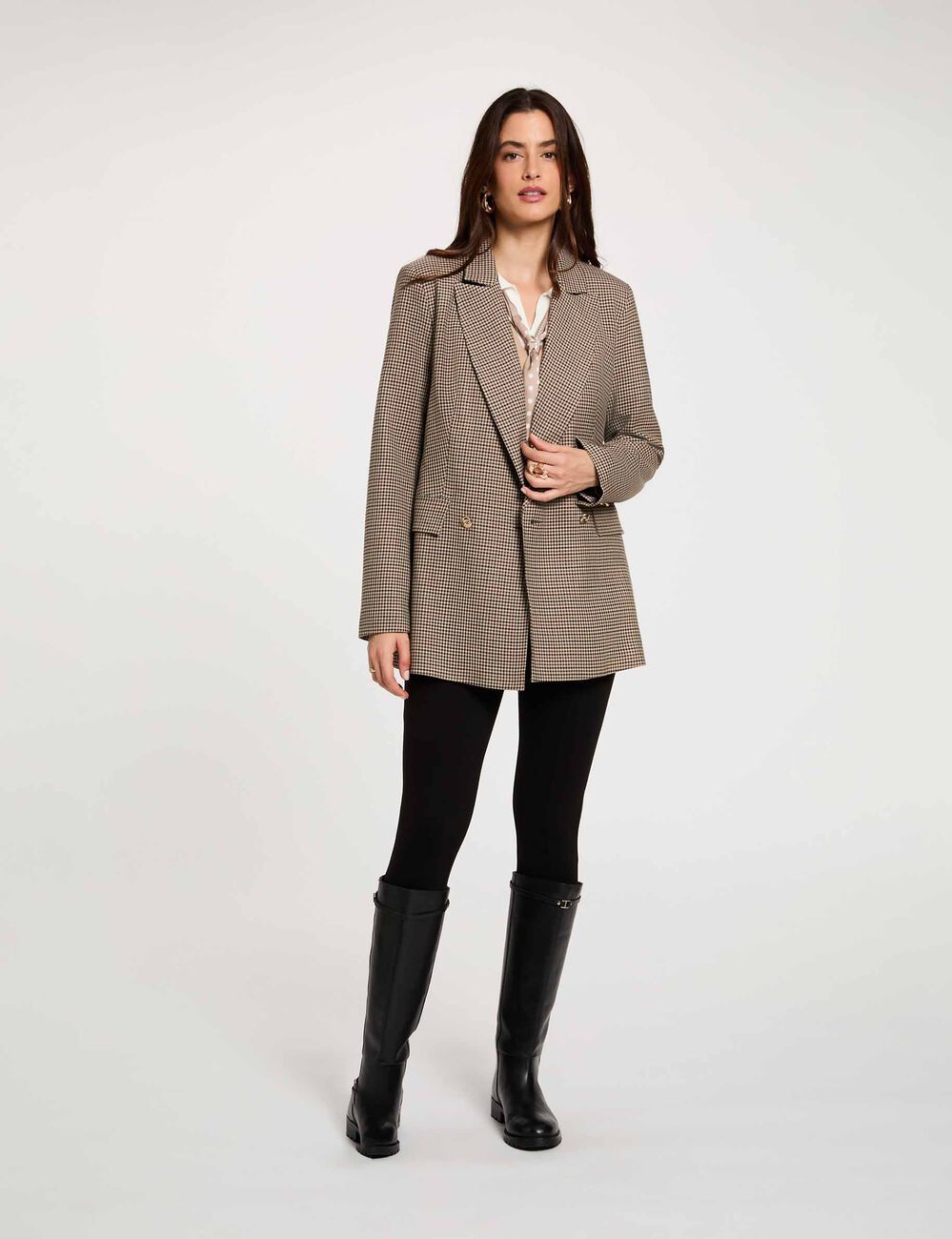 Blazer recto con cuello de solapa marr&oacute;n mujer
