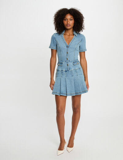 Vestido corto evasé vaquero denim stone mujer